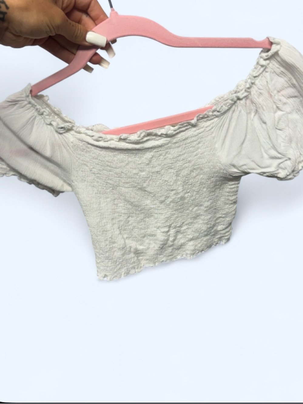 One Step Ahead Cream Off-Shoulder Cropped Top